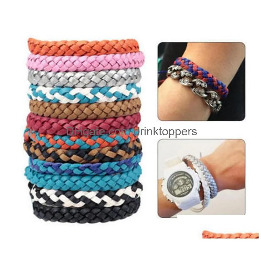mosquito repellent bracelet stretchable leather woven hand wristband insect repellent band bug insect protection bracelets pest