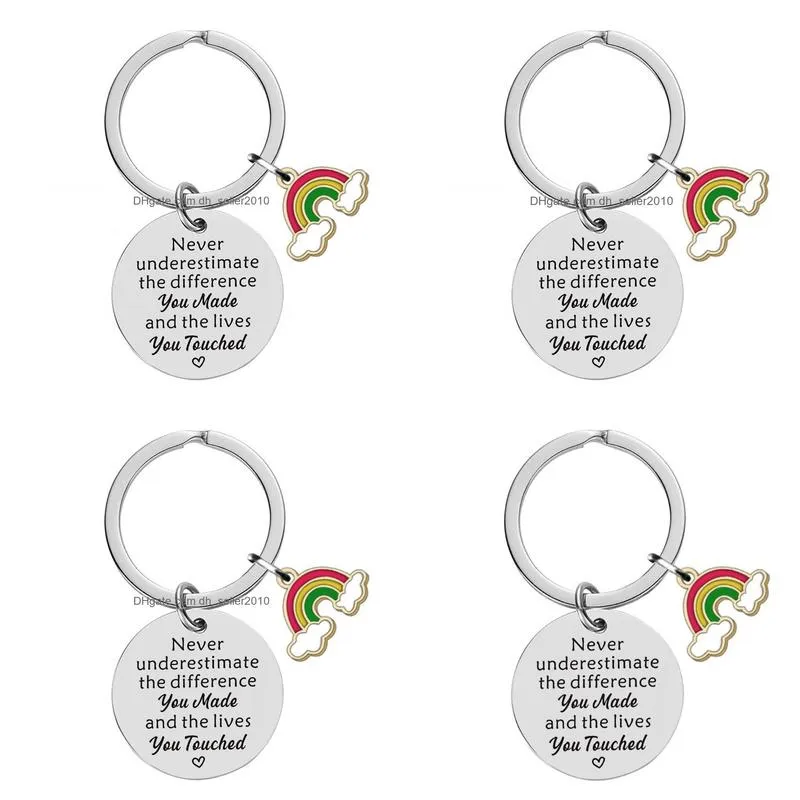 stainless steel key rings letter never underestimate enamel rainbow charm keychain pendant key holder bag hangs fashion jewelry