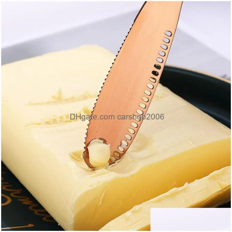 stainless steel butter knife with hole bake cheese cream knives home bar kitchen flatware tool gold rainbow