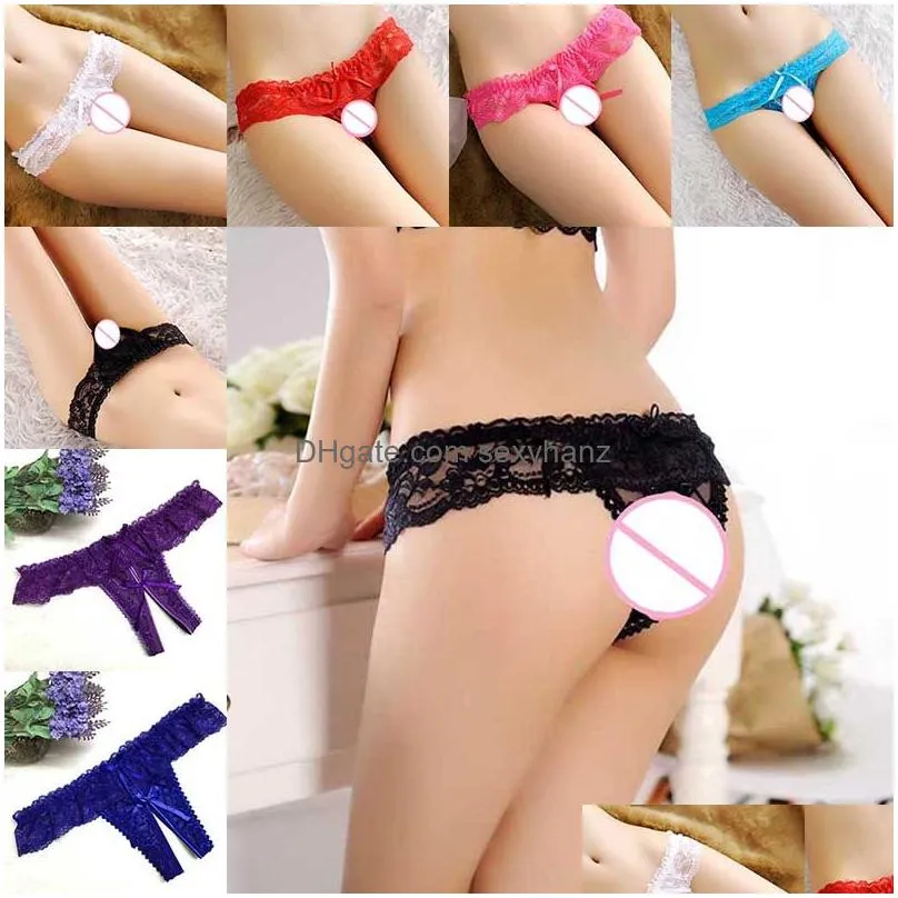 20type sexy lace women panties see through low waist open crotch underwear briefs bowknot pearl lingerie thong g string t back woman