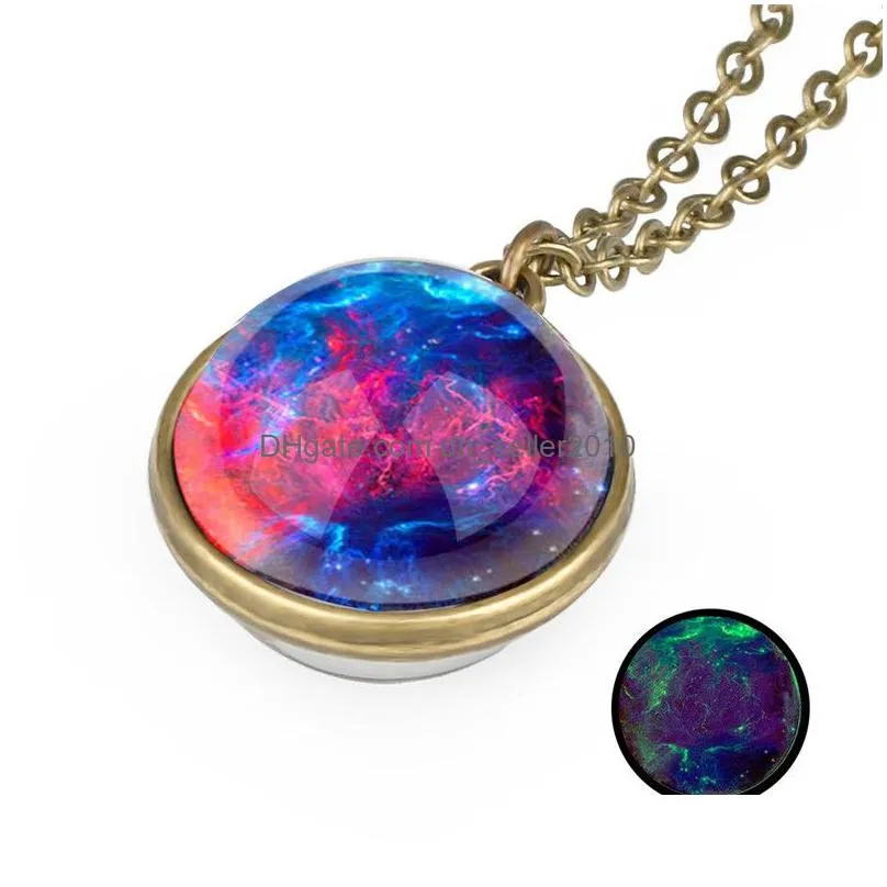 space universe glow in the dark necklace sky glass ball pendant necklaces women girls fashion jewelry will and sandy gift