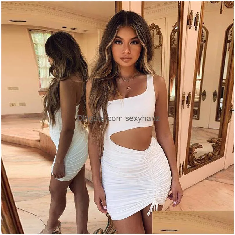 midriff baring one shoulder bodycon dress drawstring ruched party dresses hip wrap mini skirts women clothes will and sandy fashion