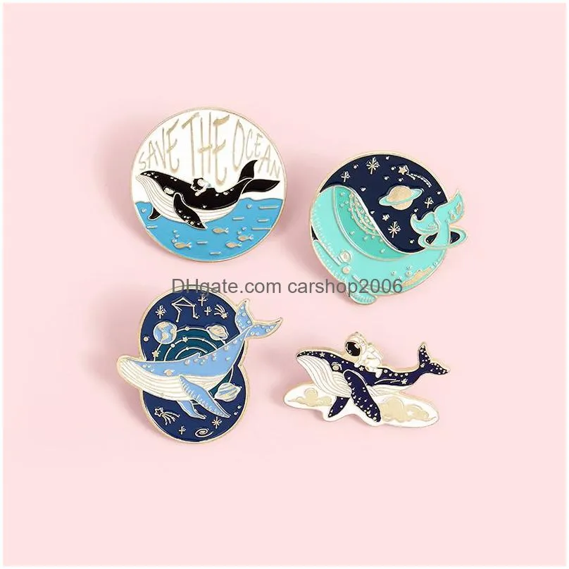universe sea whale brooches pins cute enamel lapel pin badge for women men fashion jewelry will and sandy