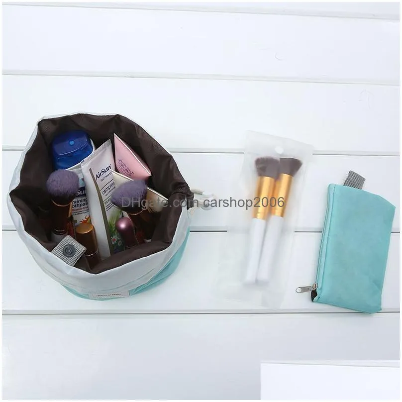 waterproof bucket shape storage bags polyster travel makeup cosmetic bag wash organizer drawstring bag