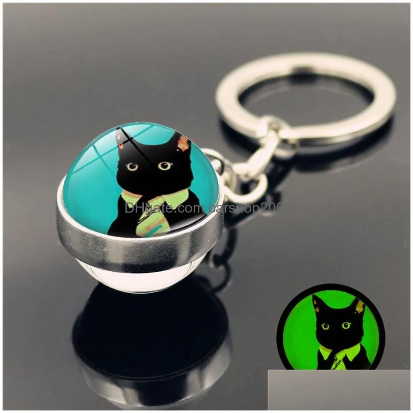 cartoon cat glass ball keychain glow in the dark keychain pendants key holders bag hangs fashion jewelry will and sandy