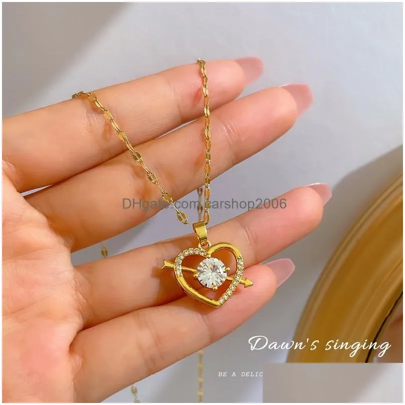 stainless steel heart shape pendant necklace 18k real gold plated classic jewelry