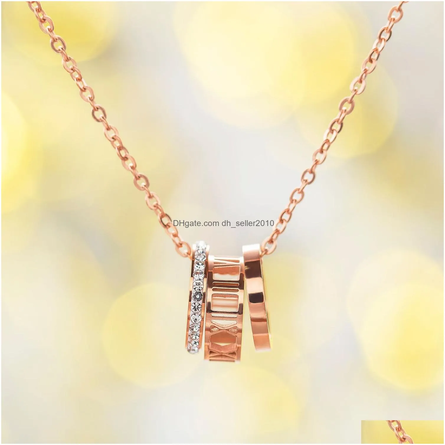 classic rose gold pendant necklace three circles merge titanium steel lover christmas jewelry