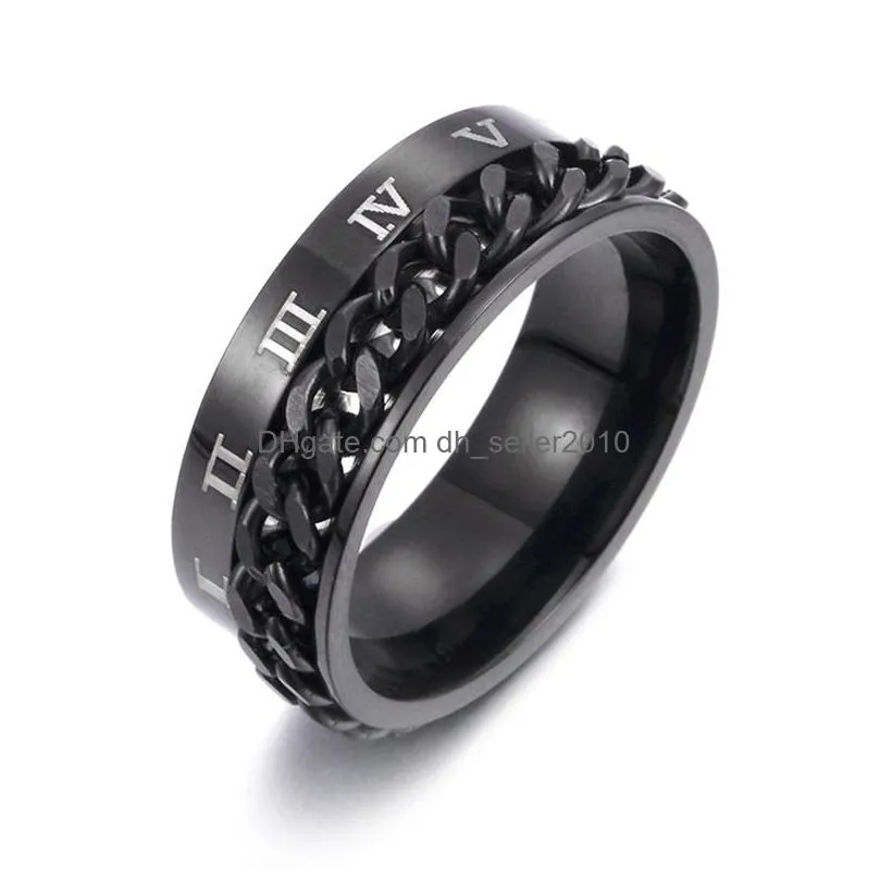 roman numerals rotatable ring band relieve pressure stainless steel spin chain rings men women will and sandy fashion jewelry
