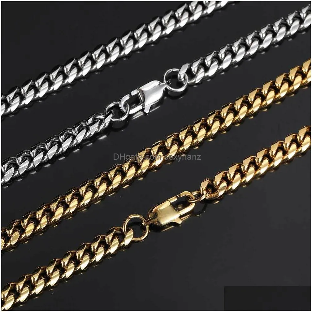 gold plated cuban link chain necklace for men durable stainless steel hip hop style 4mm8mm widths