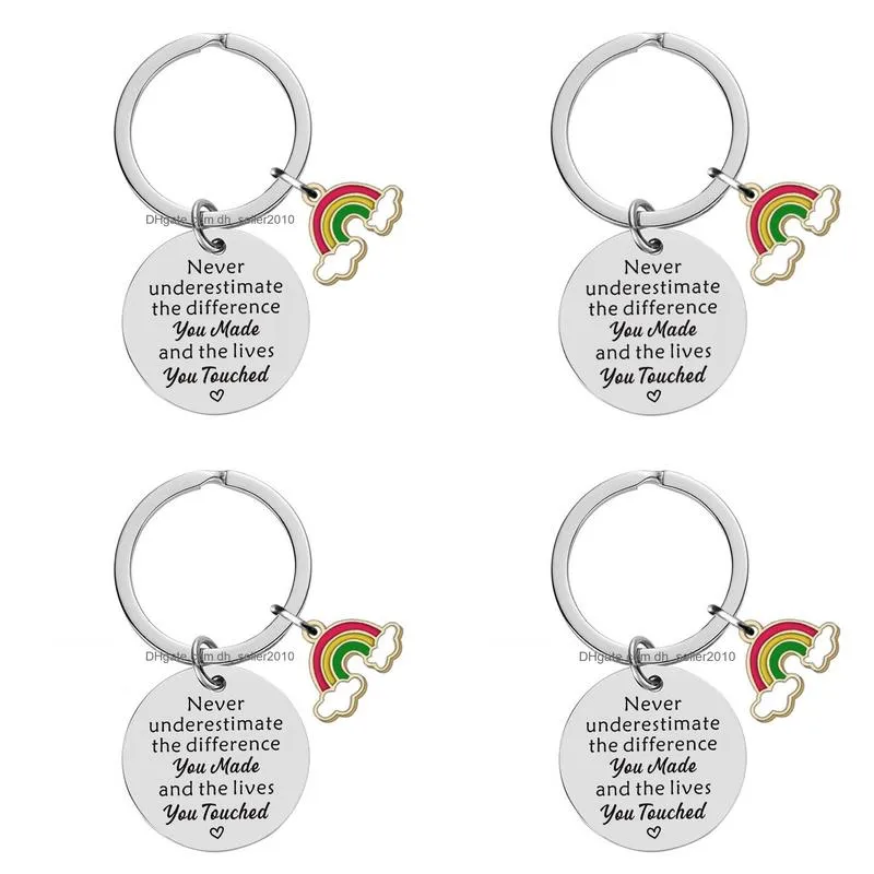 stainless steel key rings letter never underestimate enamel rainbow charm keychain pendant key holder bag hangs fashion jewelry