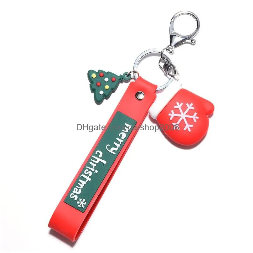 pvc christmas tree hat keychain cartoon merry christmas glove key chain key holders bag hangs fashion jewlery gift