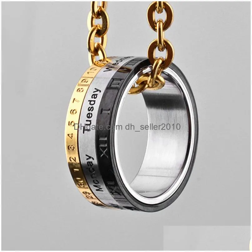 mechanical rotatable titanium stainless steel ring band roman numerals time turning rotating rings for men women fashion jewelry