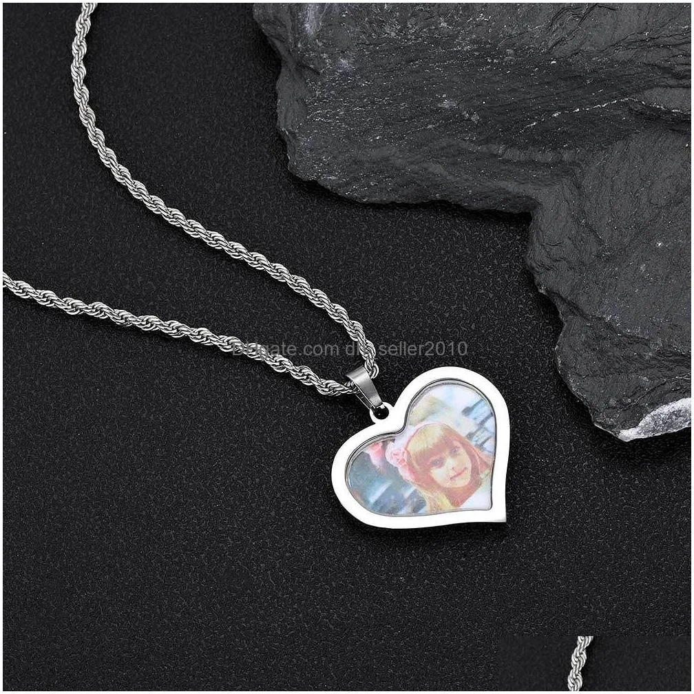 custom heart shape charm memorial photo pendant necklace stainless steel jewelry