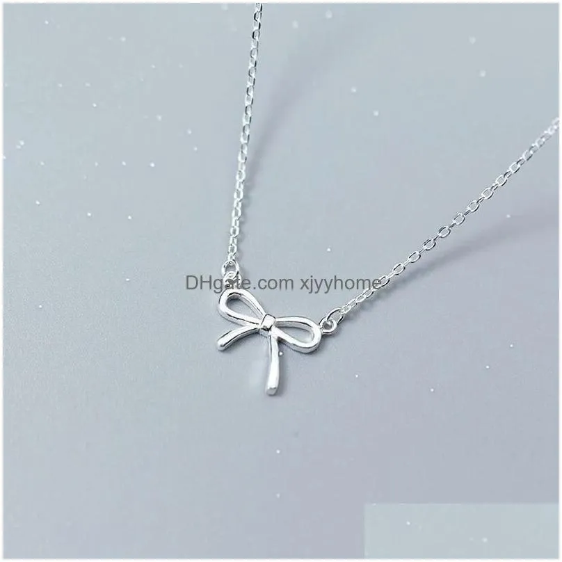pendants 925 sterling silver lovely bow knot pendant necklace for girls women fashion jewelry gift d3861