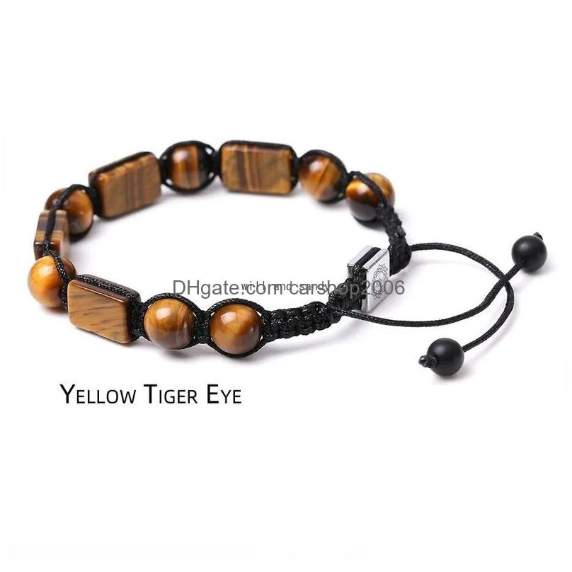 8x12mm grooving yoga seven chakras natural stone bracelet beads gemstone amethyst agate lapis tiger eye bracelets for women men jewelry will and