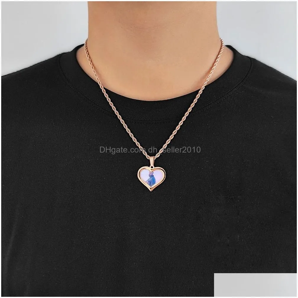 custom heart shape charm memorial photo pendant necklace stainless steel jewelry