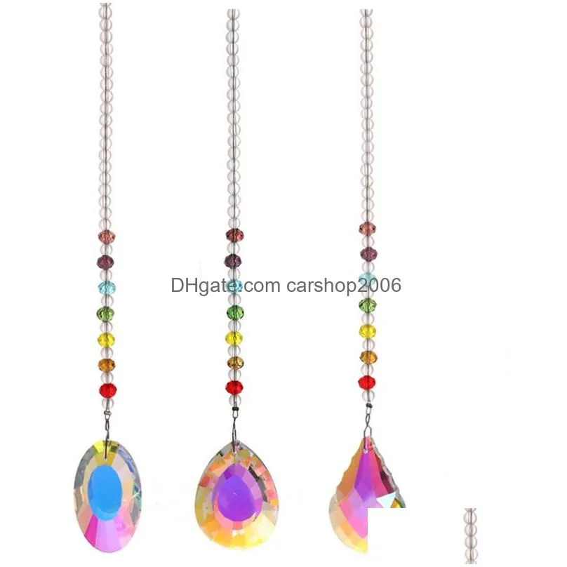 colorful rainbow water drop shell shape ornament pendant home decor gift window wall hanging crystals chakra garden