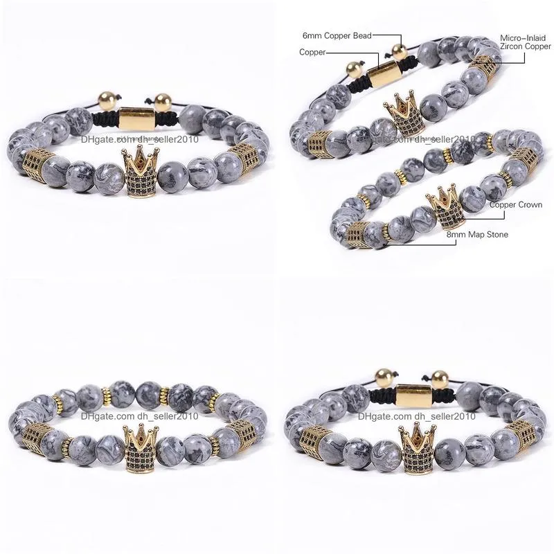 natural map stone crown bracelet copper microinlaid zircon diamond bracelets braided cuff women men fashion jewelry will and sandy