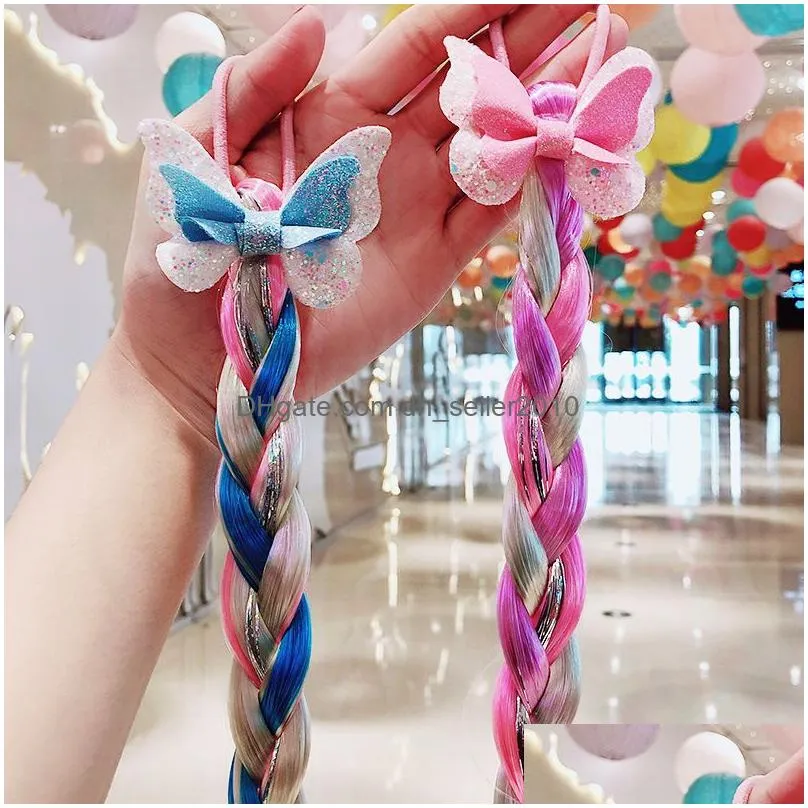 colorful cartoon rainbow snowflake butterfly bow knot hairpiece braid headband ponytail holder rubber bands clip rings kids children fashion hair