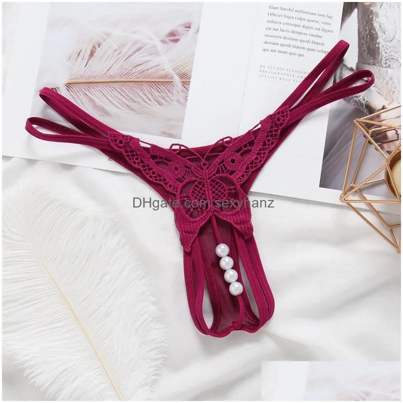hollow butterfly panties strappy waist pearl open crotch g strings t back sexy lingerie women underwear will and sandy gift