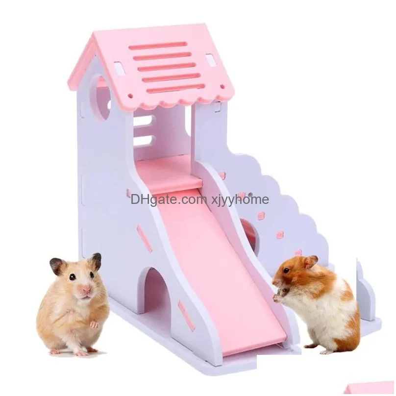 small animal supplies mini wooden slide diy assemble hamster house hideout exercise toy with ladder for guinea pig accessories