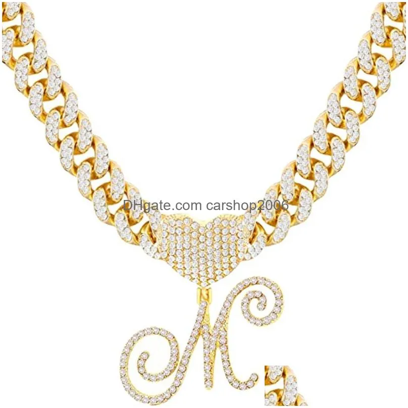 english alphabet letters pendants cuban link chain necklace jewelry heart necklace
