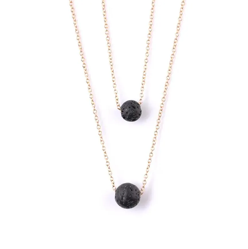multilayer black lava stone necklace lava rock bead essential oil diffuser necklace pendants chokers women fashion jewelry drop ship