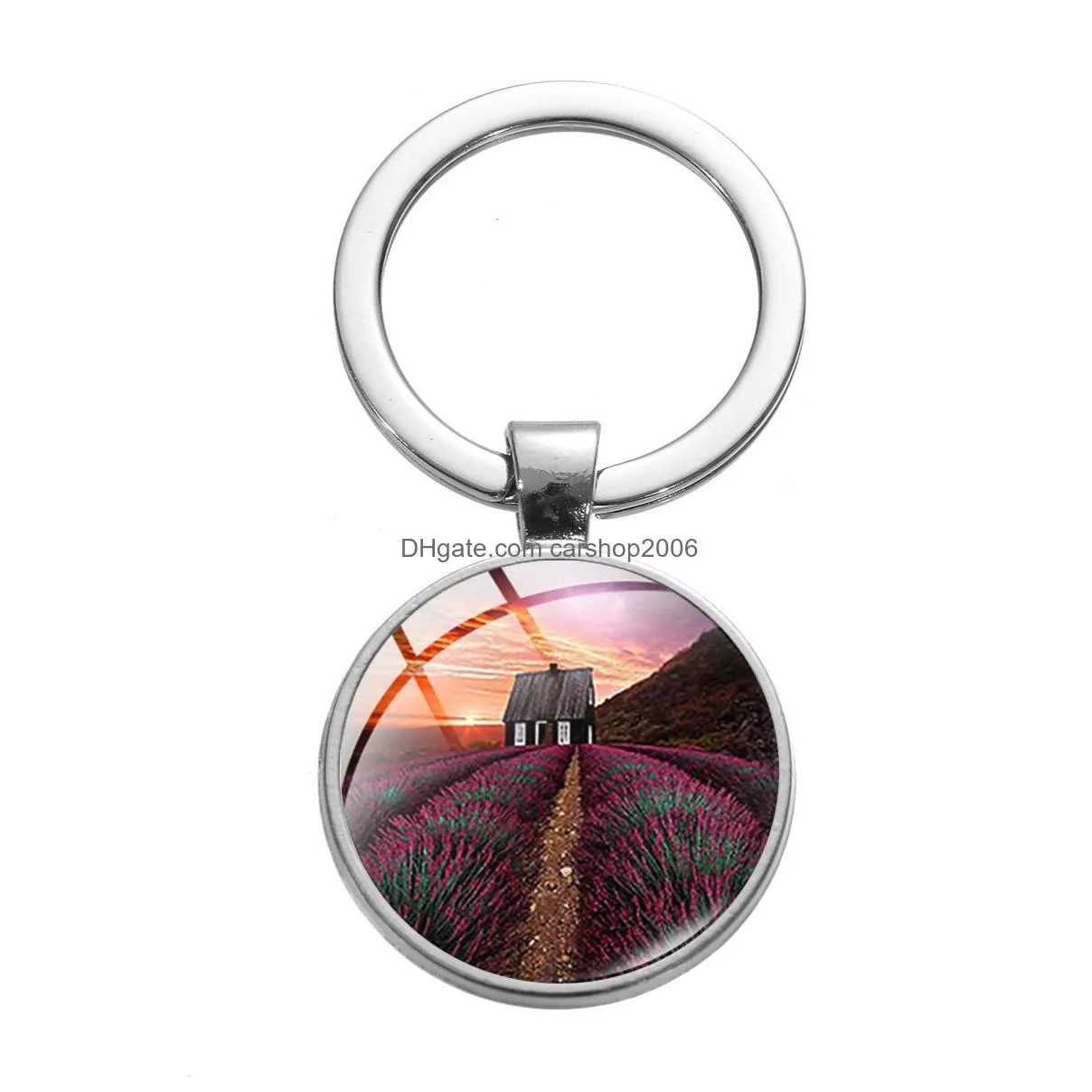 lavender glass cabochon key rings metal picture keychain handbag hangs for women children fashion jewelry will and sandy