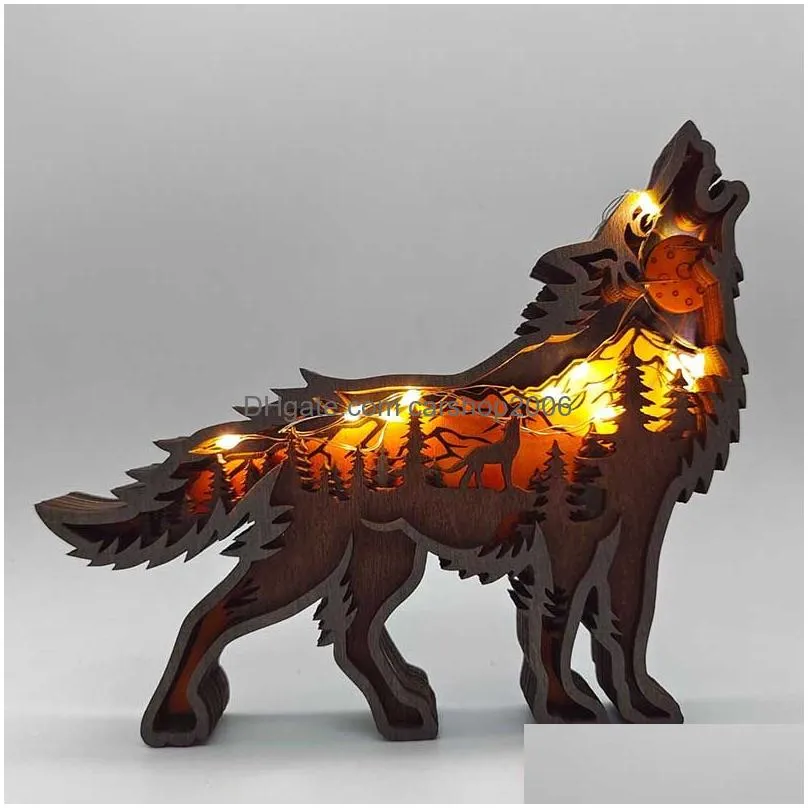 wild wolf craft 3d laser cut wood material home decor gift art crafts forest animal table decoration wolf statues ornaments room