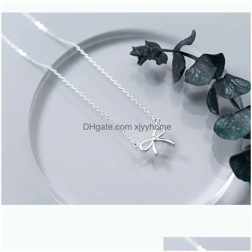 pendants 925 sterling silver lovely bow knot pendant necklace for girls women fashion jewelry gift d3861