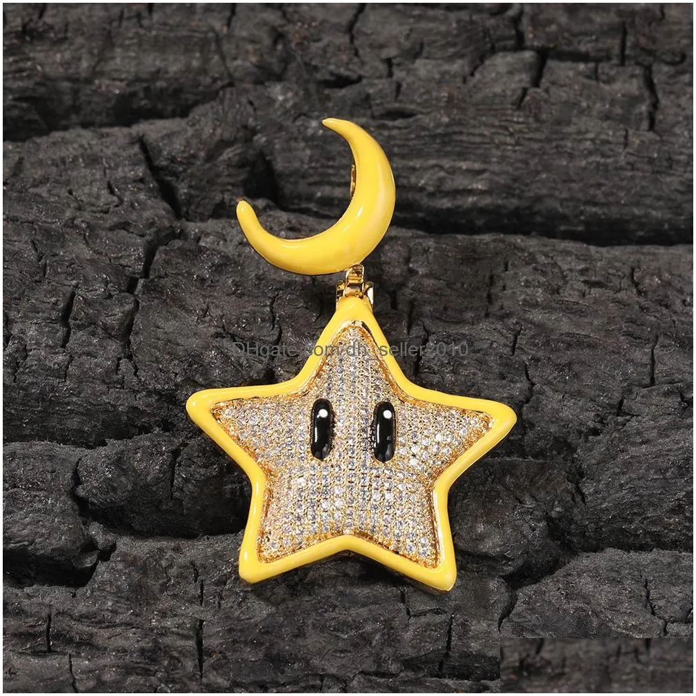 drip oil glow at night moon star pendant necklace 18k real gold plated jewelry