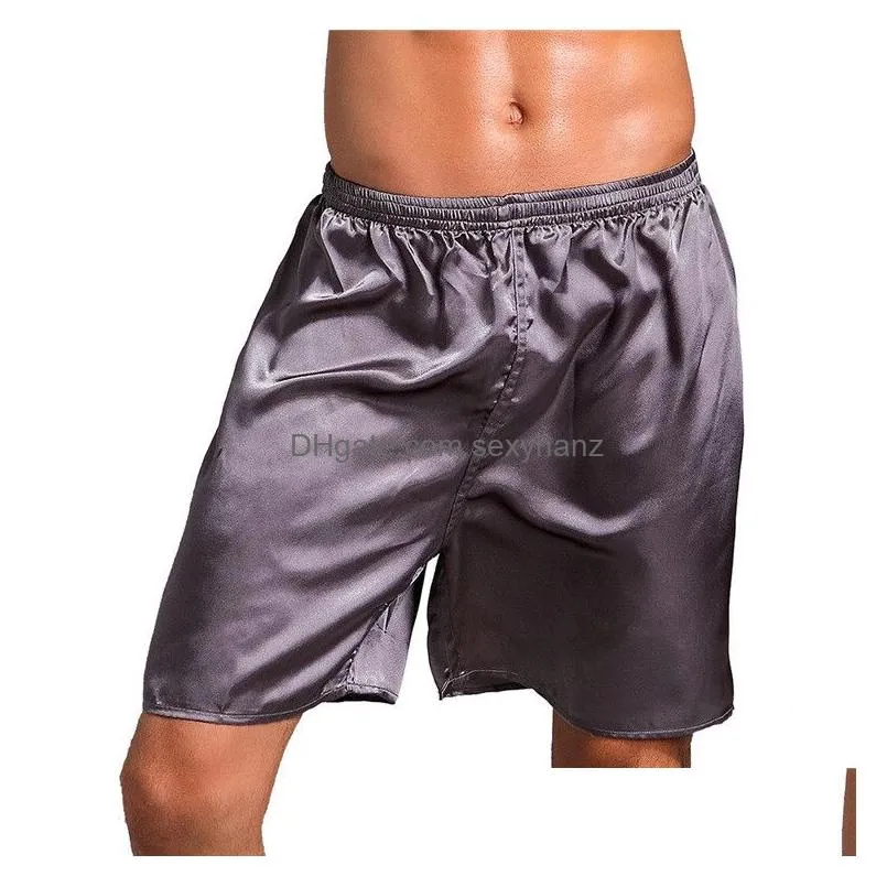 solid color soft imitation silk short pants elastic waist thin loose boxers pyjama trousers men clothes will and sandy