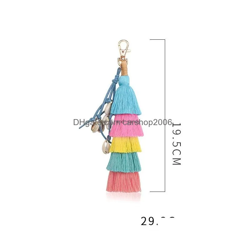 bohemia multilayer colorful tassel shell key ring purse handbag hanging wall hang decor fashion jewelry will and sandy