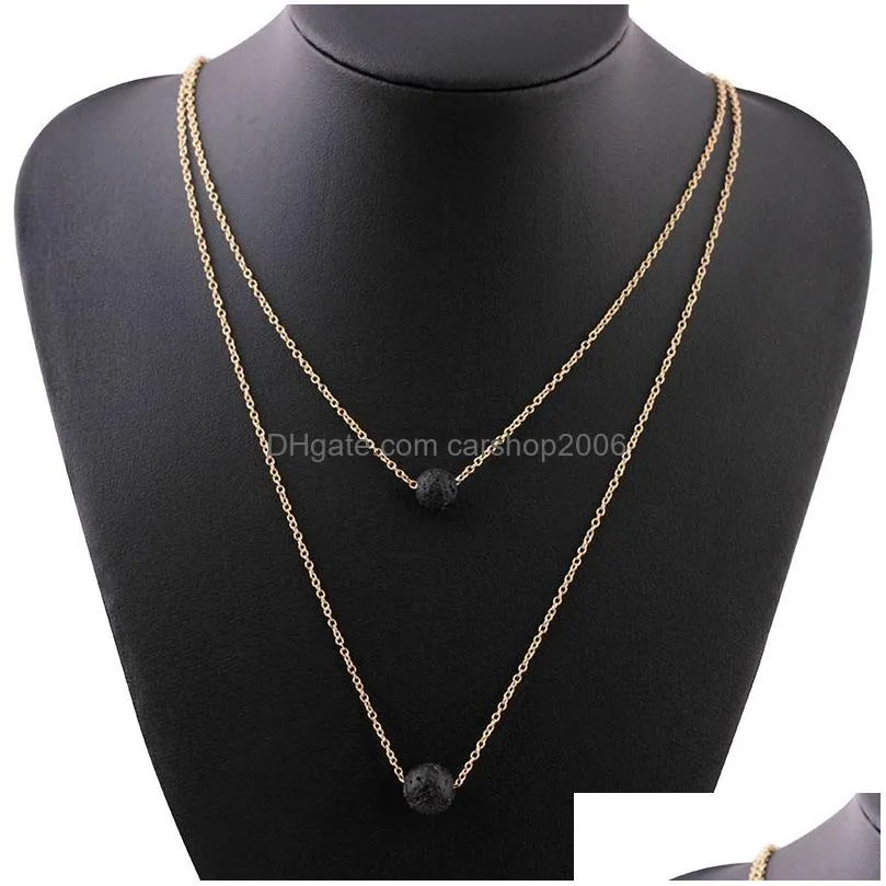 multilayer black lava stone necklace lava rock bead  oil diffuser necklace pendants chokers women fashion jewelry drop ship