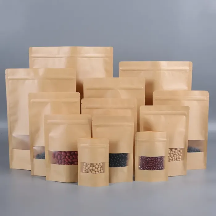 11Size Kraft Paper Bag Food Moisture Barrier Bags Ziplock Sealing Pouch Food Packing Bags Reusable Plastic Front Transparent Bags