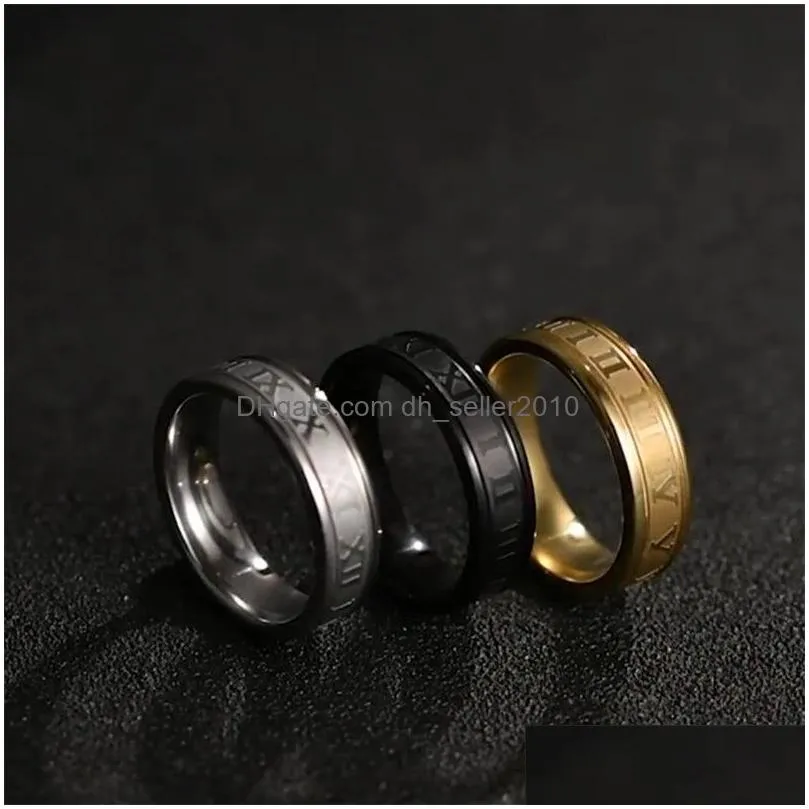 stainless steel roman numeral ring band gold black letter number men women rings fashion jewelry