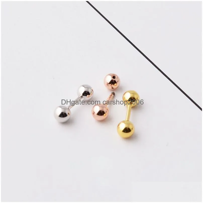 stainless steel round ball stud earrings screwback dumbbell design for comfortable fit wholesale in gold silver and rose gold