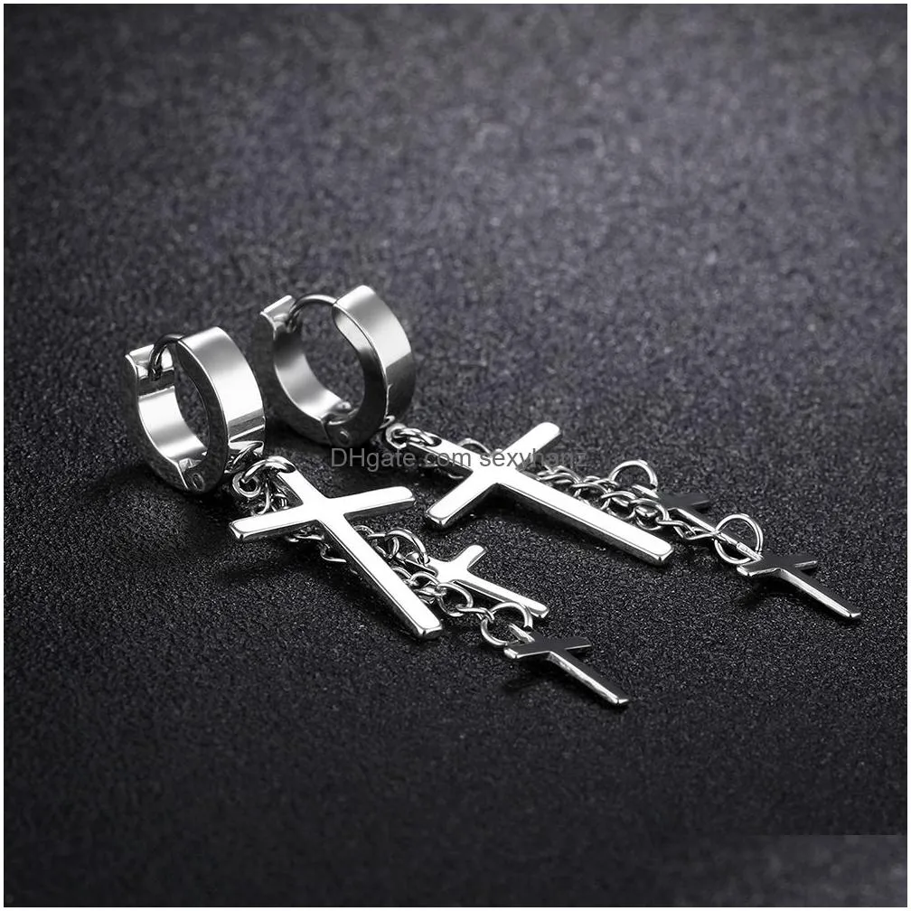 gold plated cross hoop earrings stylish charm for men 316l stainless steel cool ear bone nail design