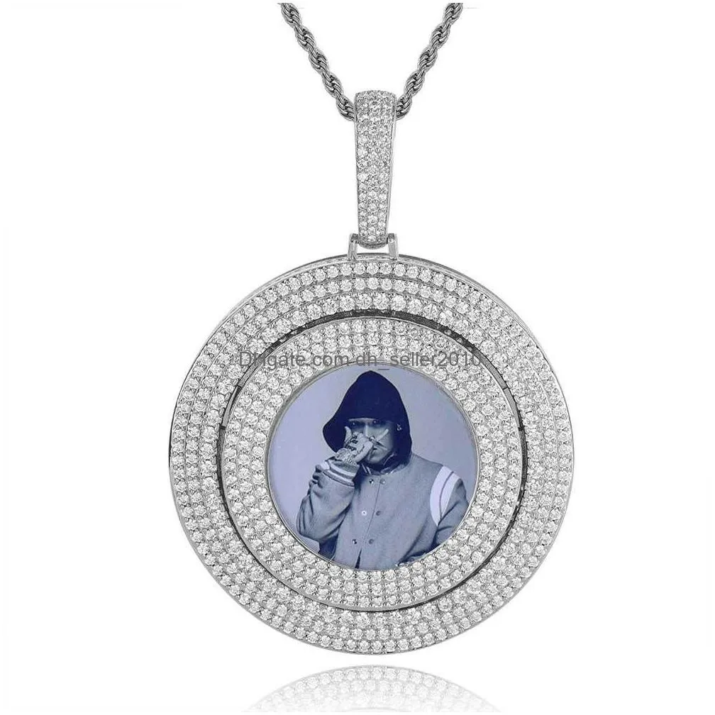 customize memorial photo pendant necklace rotatable with bling diamond stone zircon men women lover christmas gift