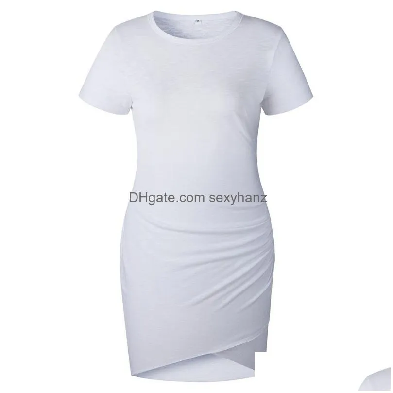 crew neck dress short sleeves irregular slim bodycon dresses sexy women hip wrap skirt summer clothes