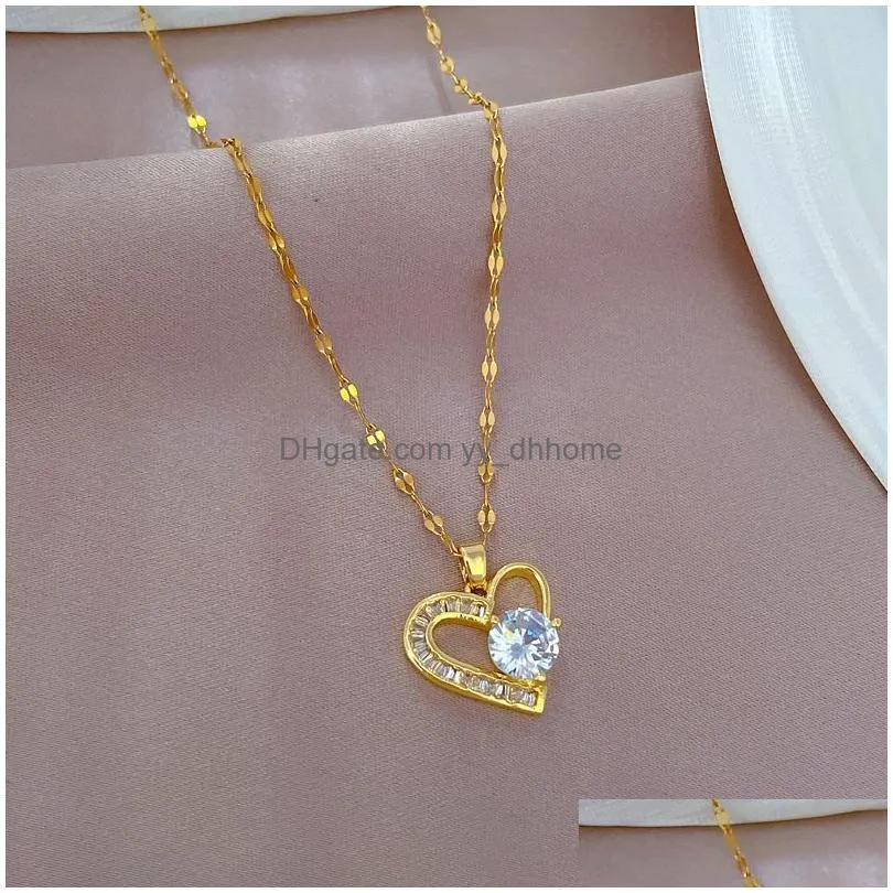 bling stainless steel heart shape pendant necklace 18k real gold plated classic jewelry