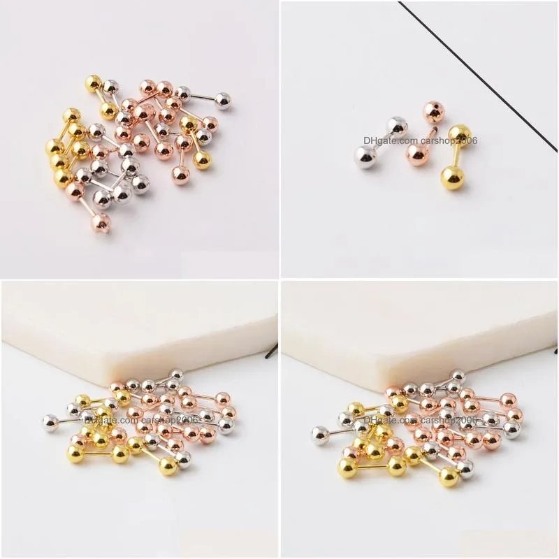 stainless steel round ball stud earrings screwback dumbbell design for comfortable fit wholesale in gold silver and rose gold