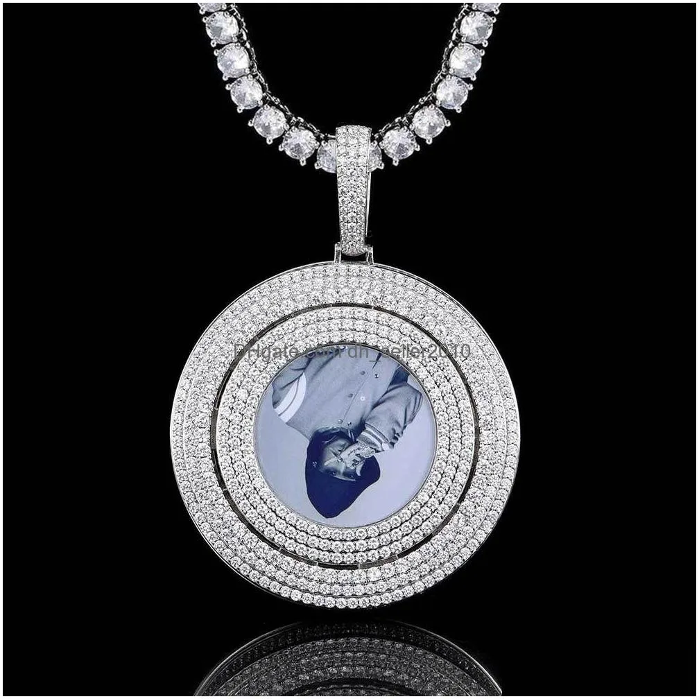 customize memorial photo pendant necklace rotatable with bling diamond stone zircon men women lover christmas gift