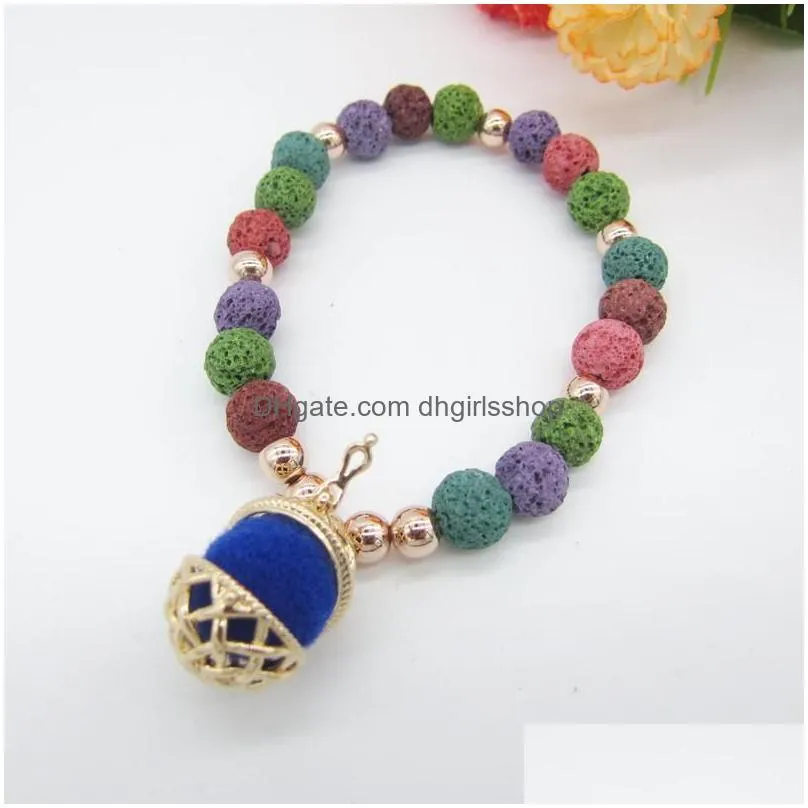 charm bracelets multi color lava beads and 16mm locket cage diy essential oil diffuser braceletcharm lars22