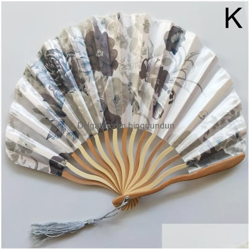 japanese style silk fan chinese bamboo folding fan vintage waveshaped keel dance hand fans craft home decoration ornaments gift