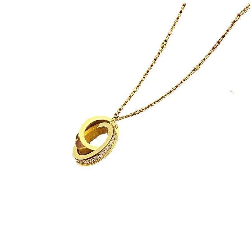 choker womens necklace for woman love jewelry gold pendant dual ring stainless steel jewlery fashion oval interlocking rings clavicular chain necklaces