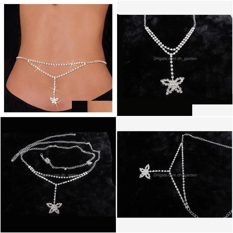 fashion butterfly waist shain for women y bikini  jewelry silver color shiny crystal belly chain for jeans