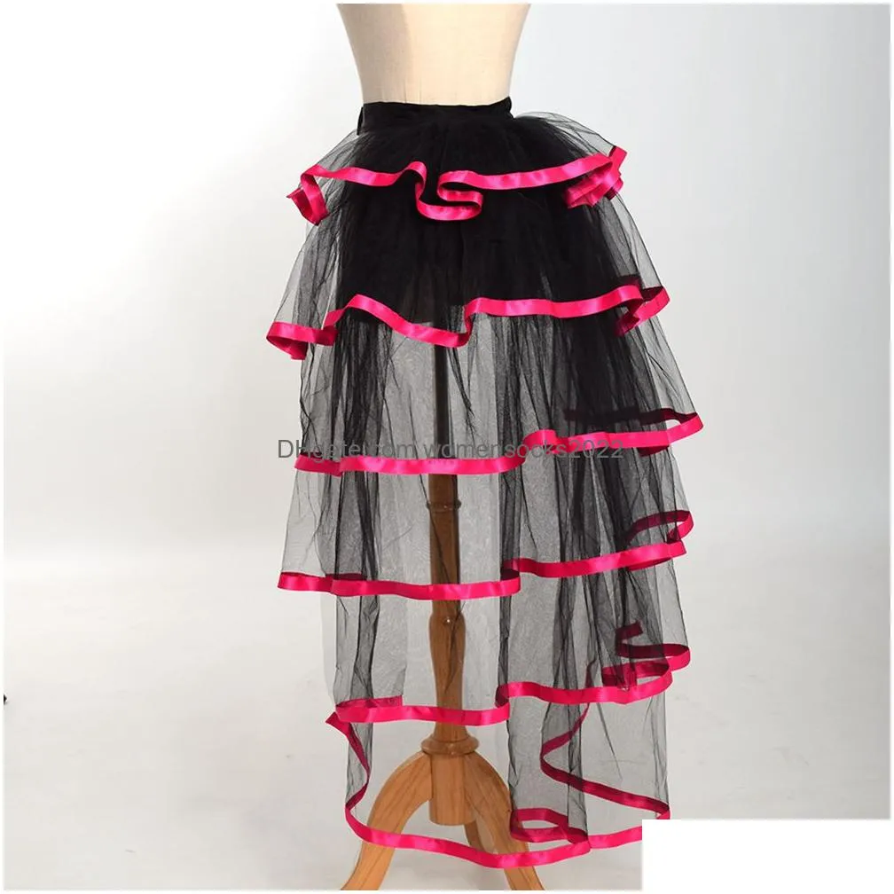 black tiered tulle tutu skirt bustle costume for women gothic victorian steampunk black overskirt white/red/purple