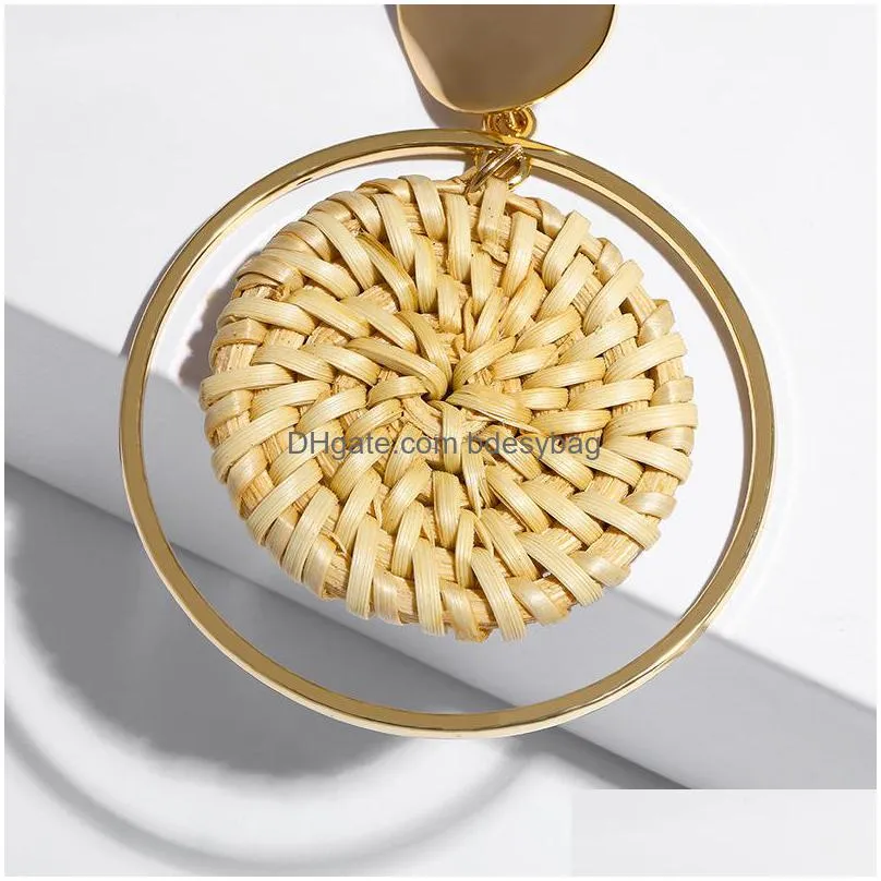 rattan round earrings hot fashion bamboo rattan woven earrings ladies handmade round long pendant earrings ladies gifts