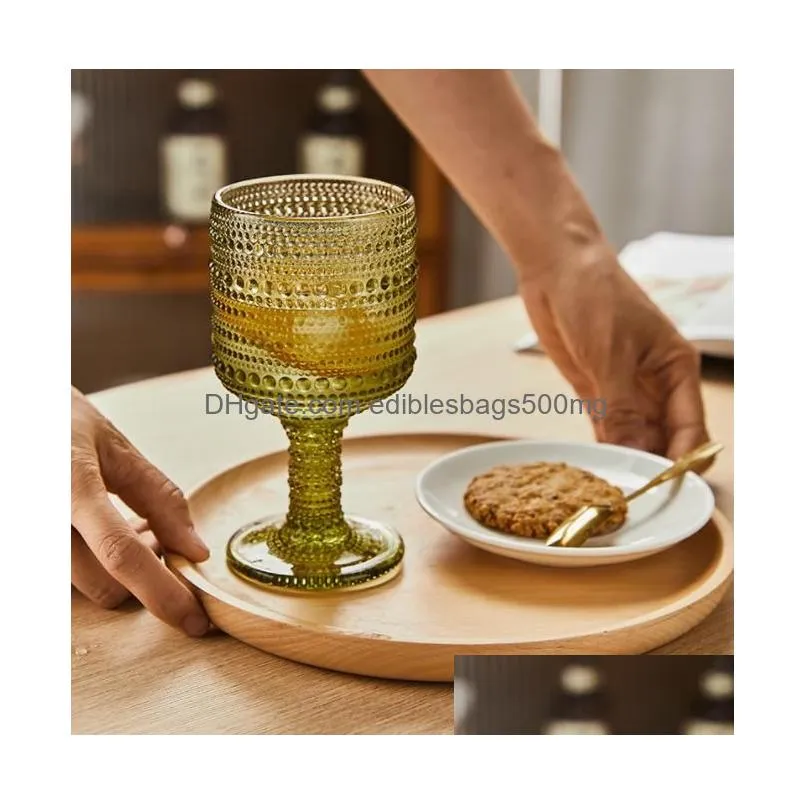 retro wine glasses cups amber relief diamond drinking fruit juice wedding party champagne cup wine glass